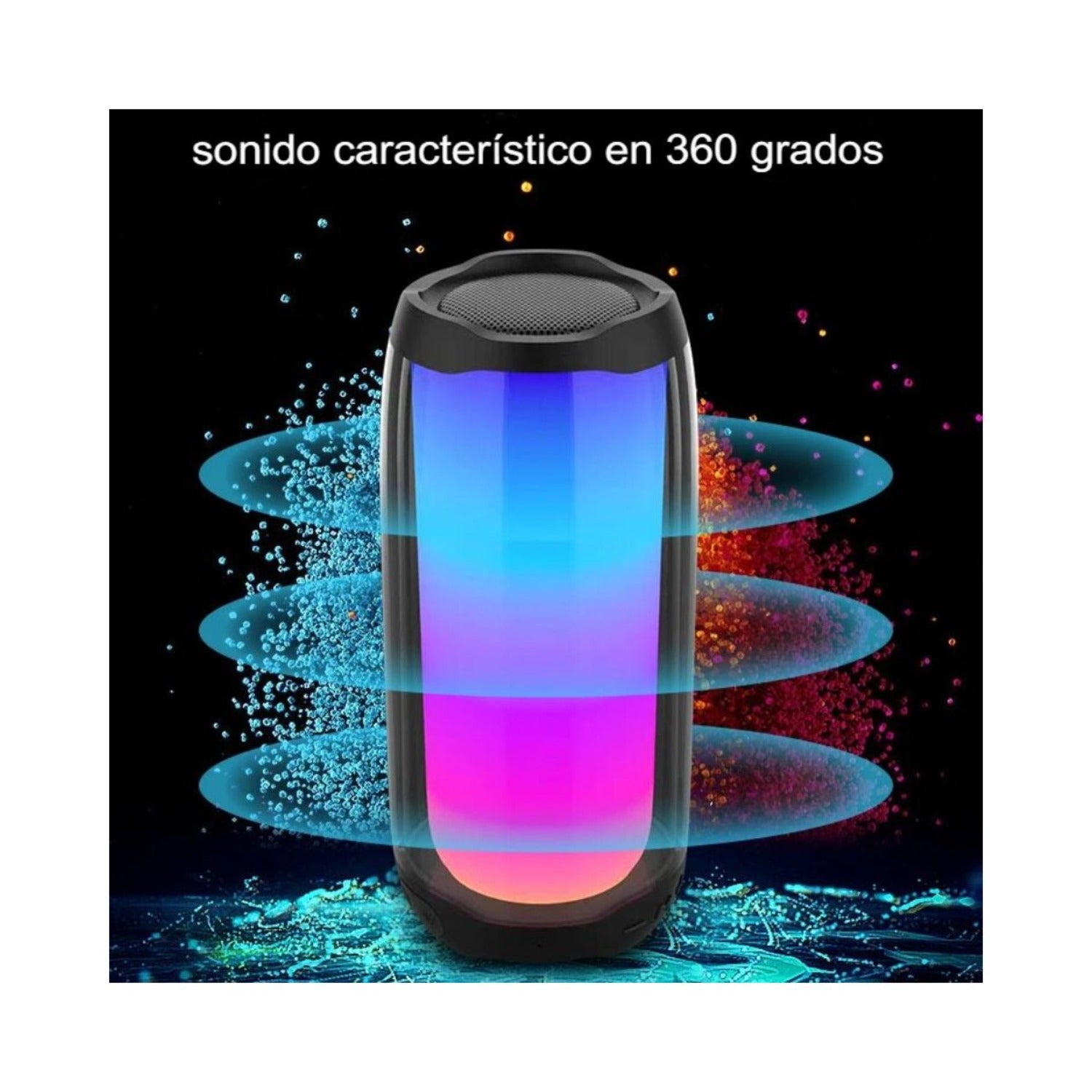 JBL Pulse 4  Luces LED 360°: Sincronizadas con la música para un espectáculo visual. Sonido Envolvente: Audio de 360 grados. Resistente al Agua: Clasificación IPX7. Batería de Larga Duración: Hasta 12 horas de reproducción.